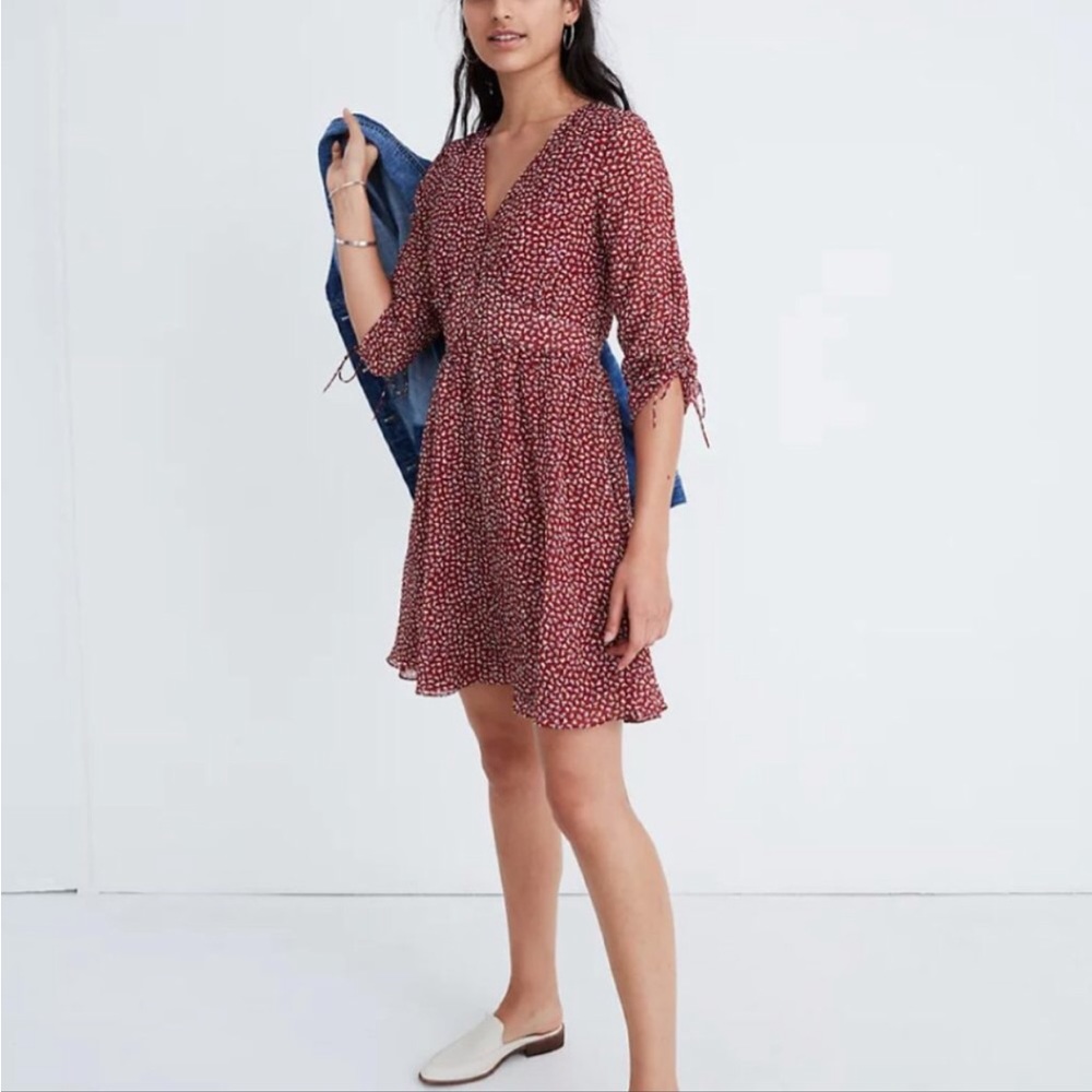 EUC Madewell Textured Micro Floral Printed Lined Sleeves Size 2 Mini Dress